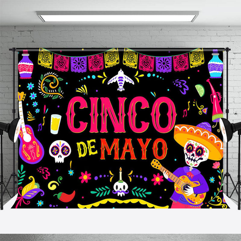 Aperturee - Cinco De Mayo Skeletons Mexican Fiesta Backdrop