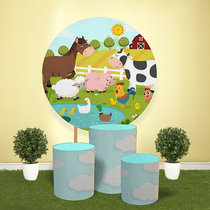 Aperturee Circle Animals Farm House Kids Birthday Party Backdrop Kit