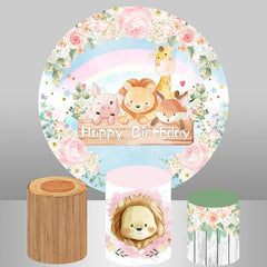 Aperturee Circle Animals Flower Happy Birthday Backdrop For Party