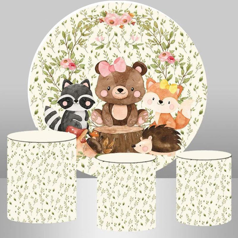 Aperturee Circle Animals Flower Leaves Happy Birthday Backdrop