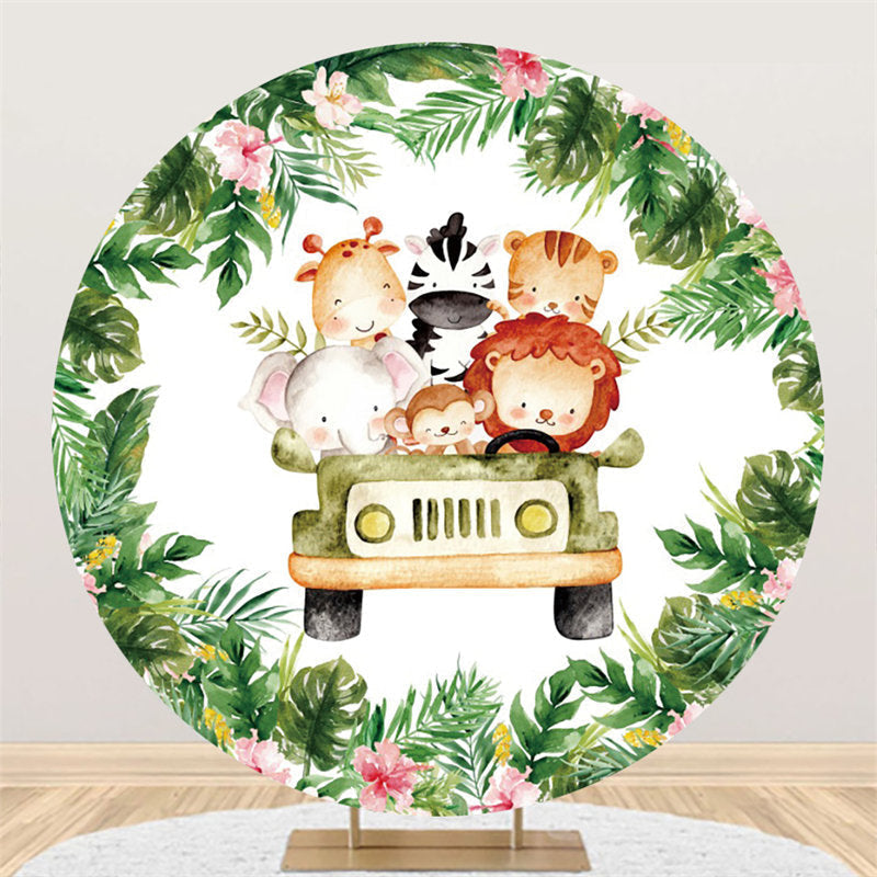 Aperturee Circle Animals Sitting In Cars Happy Birthday Backdrop