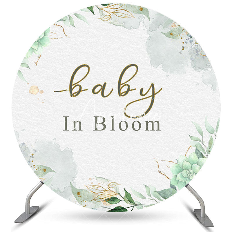 Aperturee Circle Baby In Bloom Flower Green Backdrop For Baby Shower