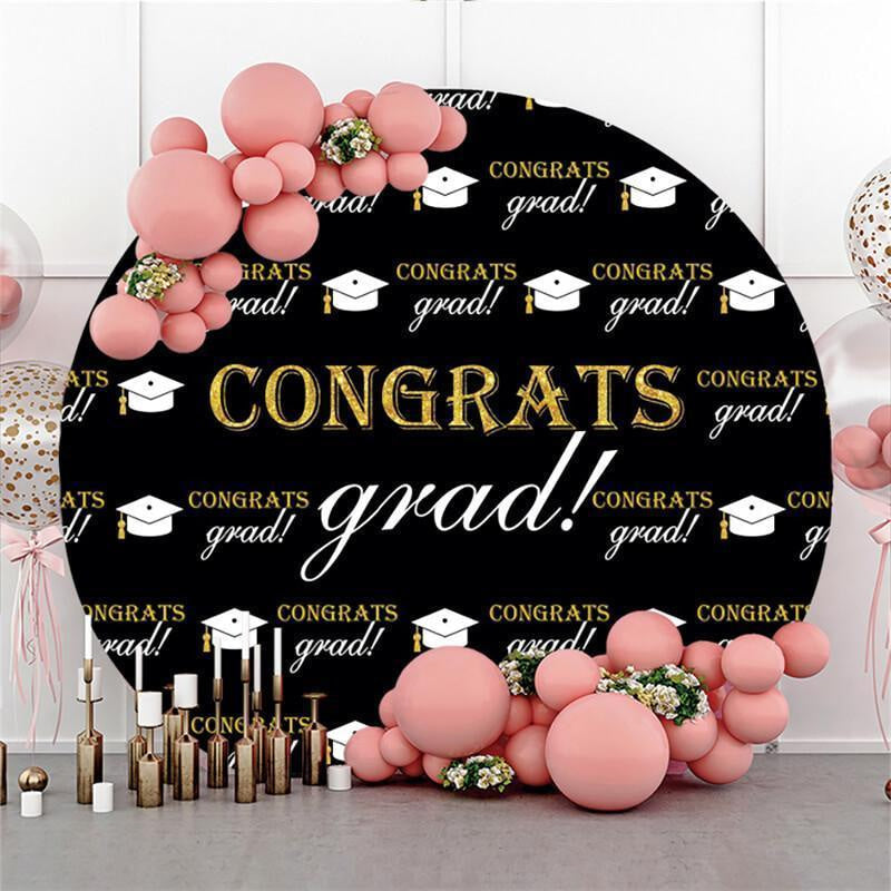 Aperturee Circle Bachelor Cap Congrats Grad Party Backdrop Decoration