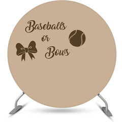 Aperturee - Circle Baseball Or Bow Brown Gender Reveal Backdrop