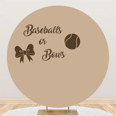 Aperturee - Circle Baseball Or Bow Brown Gender Reveal Backdrop