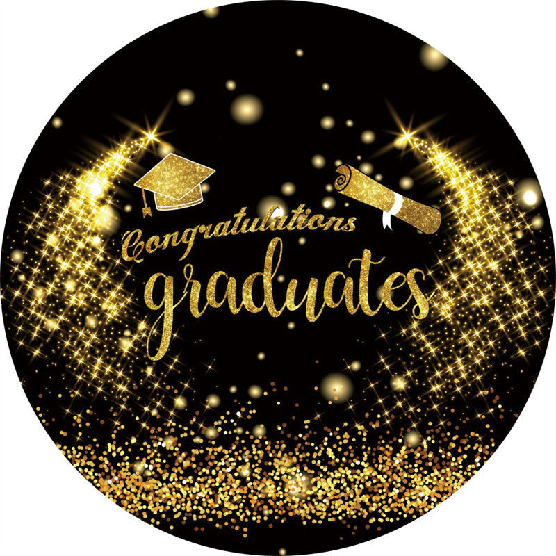 Aperturee Circle Black Gold Congratulations Graduation Backdrop