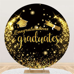 Aperturee Circle Black Gold Congratulations Graduation Backdrop