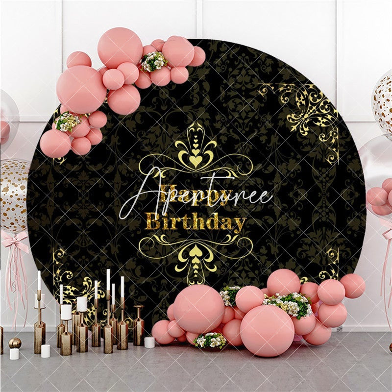 Aperturee Circle Black Yellow Flower Happy Birthday Backdrop