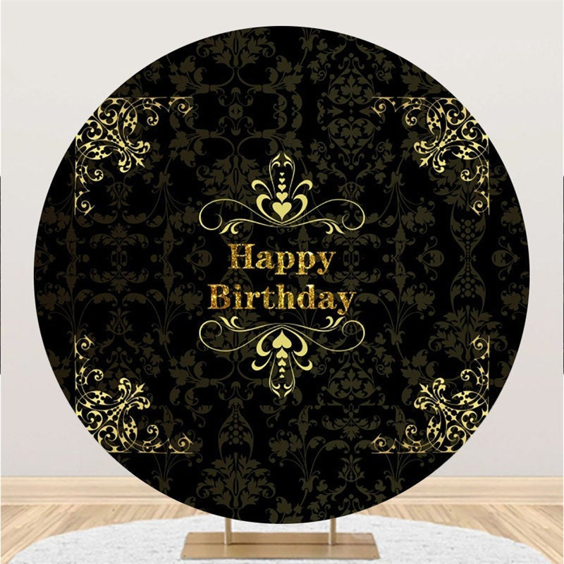 Aperturee Circle Black Yellow Flower Happy Birthday Backdrop