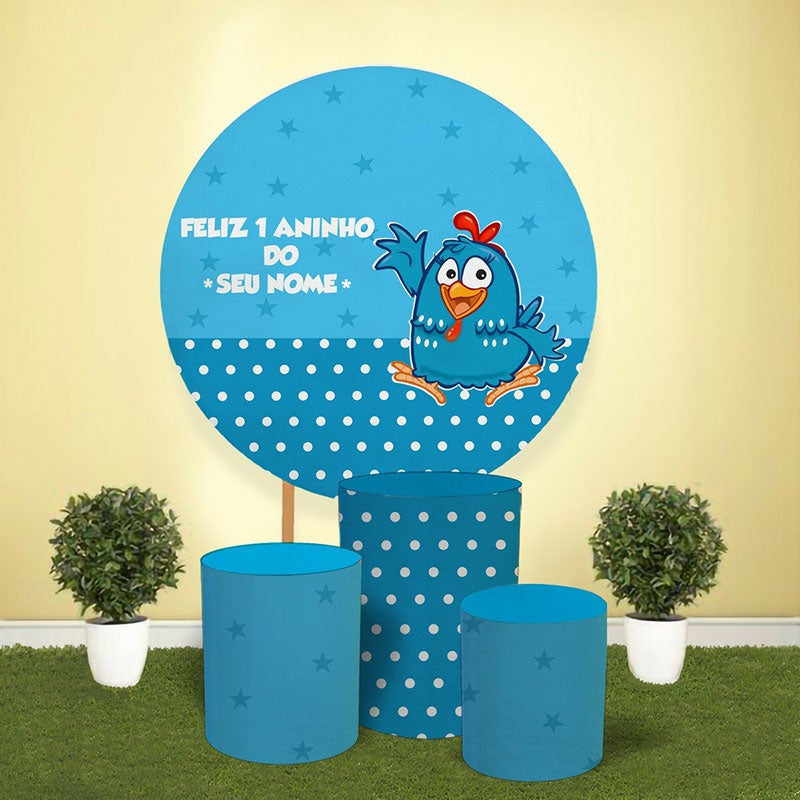 Aperturee Circle Blue Bird Round Happy Birthday Party Backdrop