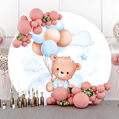 Aperturee - Circle Blue Cloud Balloon Bear Baby Shower Backdrop