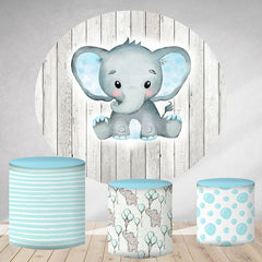 Aperturee Circle Blue Elephant Round Grey Wood Birthday Backdrop