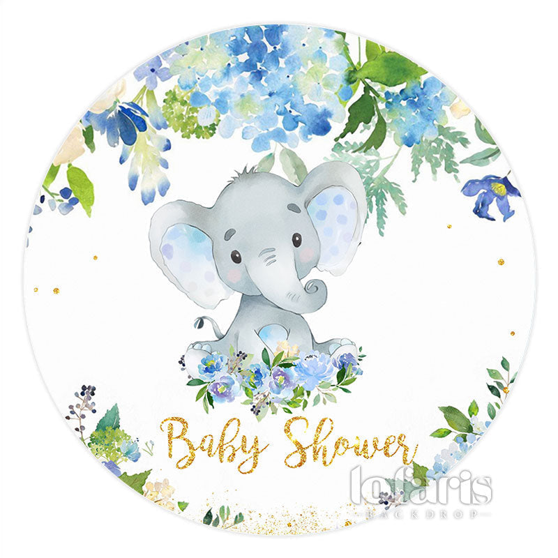 Aperturee Circle Blue Floral And Elephant Baby Shower Backdrop