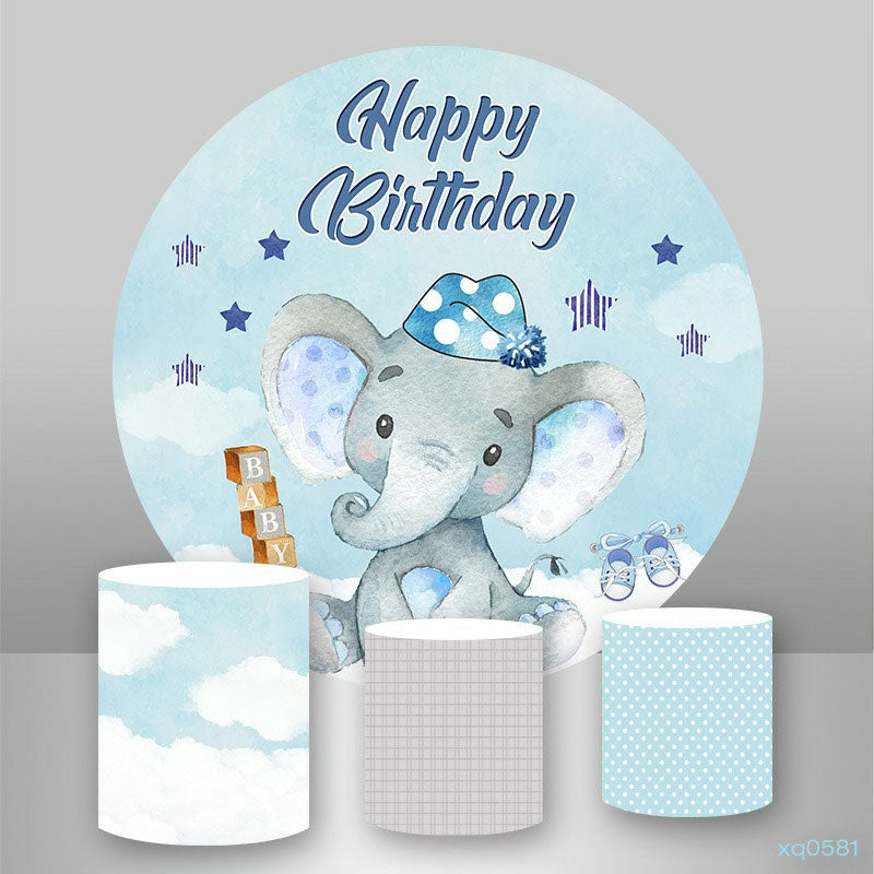 Aperturee Circle Blue Star And Elephant Happy Birthday Backdrop Kit