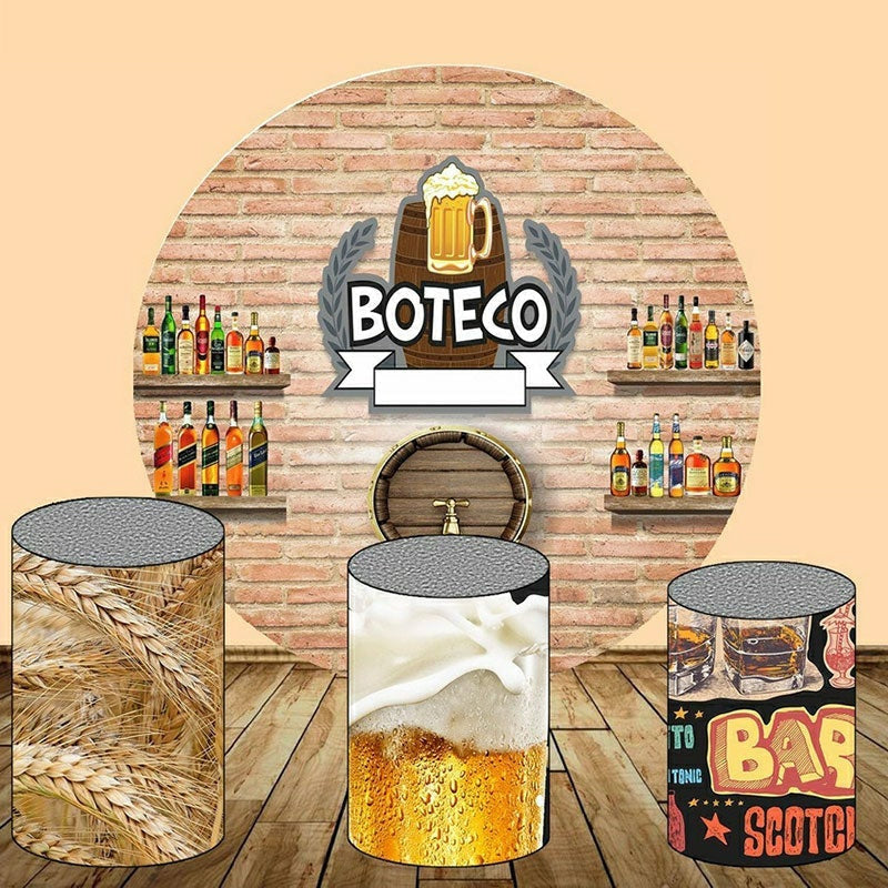 Aperturee Circle Brown Brick Round Boteco Birthday Backdrop Kit