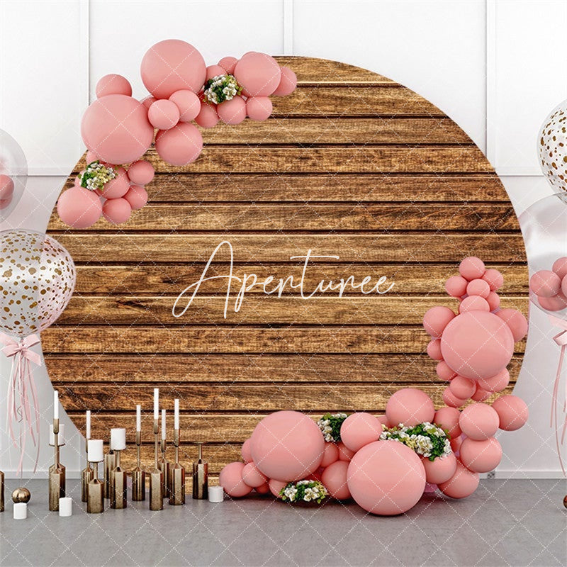 Aperturee Circle Brown Stripe Wooden Happy Birthday Backdrop