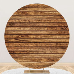 Aperturee Circle Brown Stripe Wooden Happy Birthday Backdrop