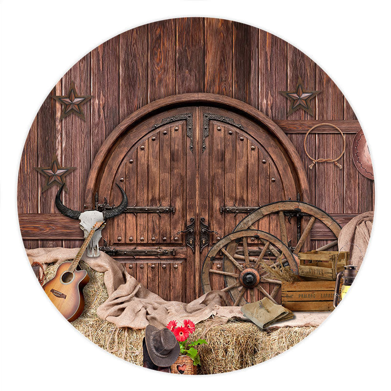 Aperturee Circle Brown Wooden And Western Cowboy Birthday Backdrop