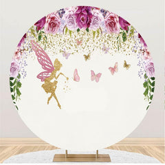 Aperturee Circle Butterfly And Flower Happy Birthday Backdrop