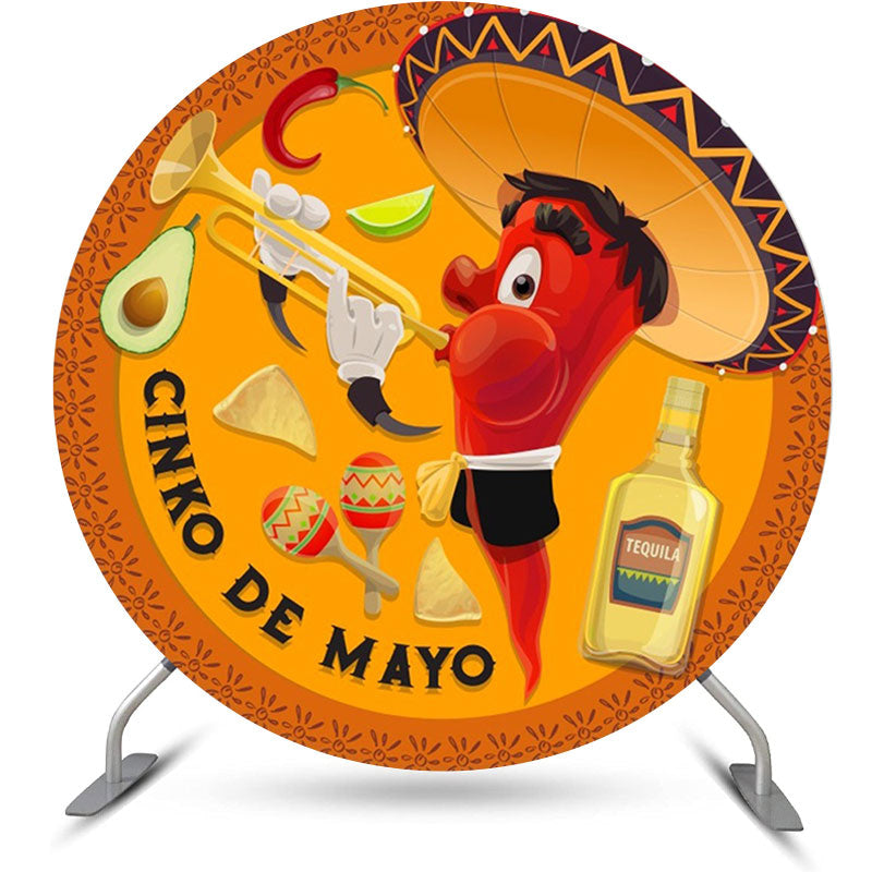 Aperturee - Circle Cinco Mayo Cute Chili Mexican Fiesta Backdrop