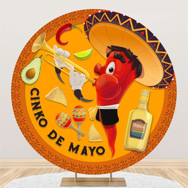 Aperturee - Circle Cinco Mayo Cute Chili Mexican Fiesta Backdrop