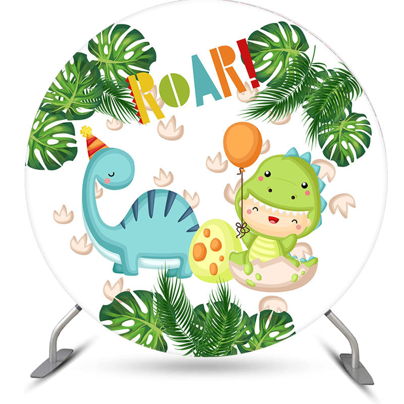 Aperturee - Circle Cute Dinosaur Round Kids Birthday Backdrop Kit