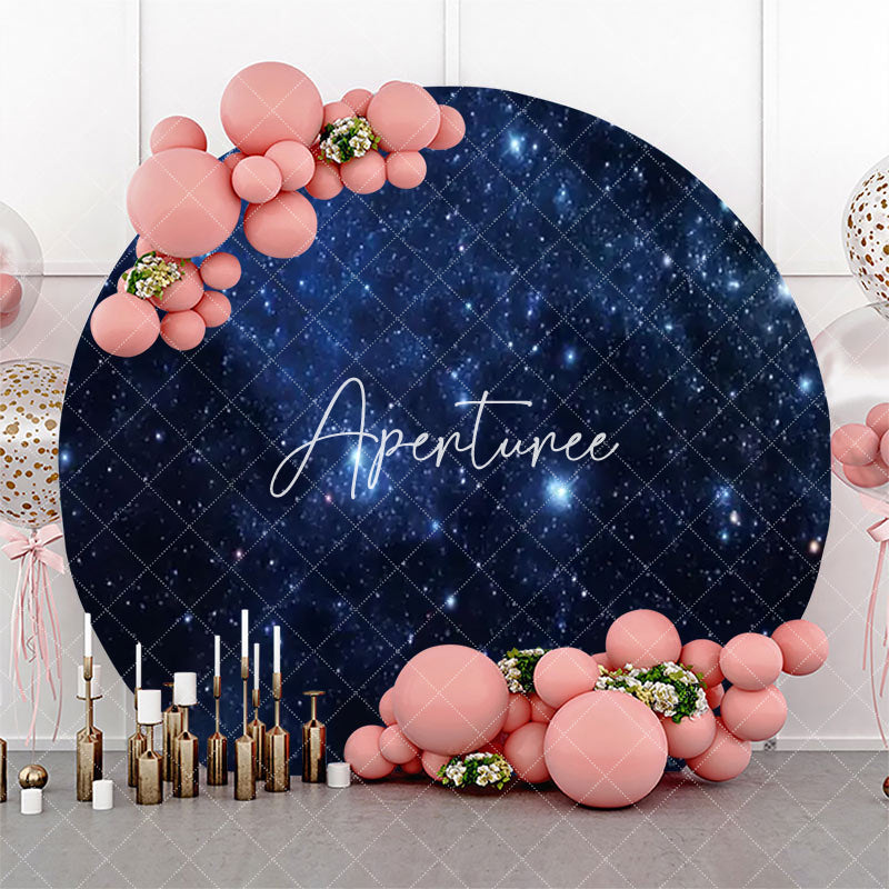 Aperturee - Circle Dark Blue Universe Stars Birthday Backdrop