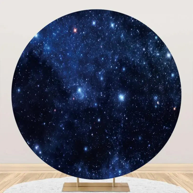 Aperturee - Circle Dark Blue Universe Stars Birthday Backdrop