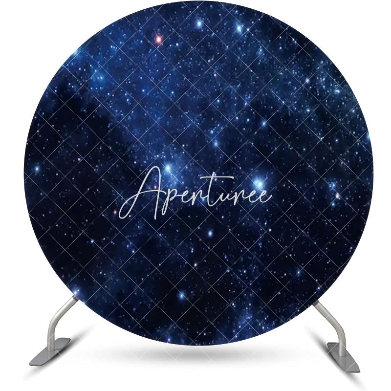 Aperturee - Circle Dark Blue Universe Stars Birthday Backdrop