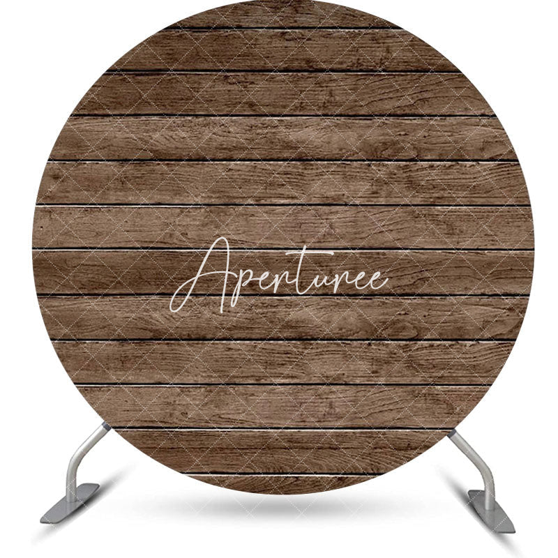 Aperturee - Circle Dark Brown Retro Wood Birthday Party Backdrop