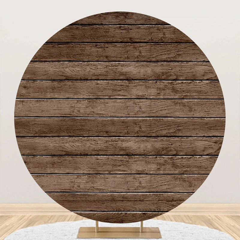 Aperturee - Circle Dark Brown Retro Wood Birthday Party Backdrop