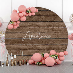 Aperturee - Circle Dark Brown Retro Wood Birthday Party Backdrop