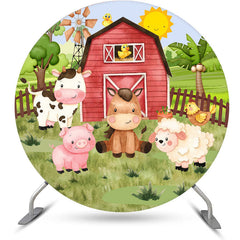 Aperturee - Circle Farm House And Animals Round Birthday Backdrop Kit