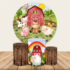 Aperturee Circle Farm House And Animals Round Birthday Backdrop Kit