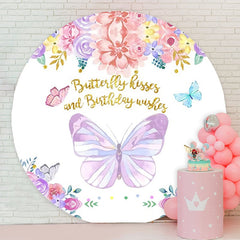 Aperturee - Circle Floral And Butterfly Birthday Backdrop