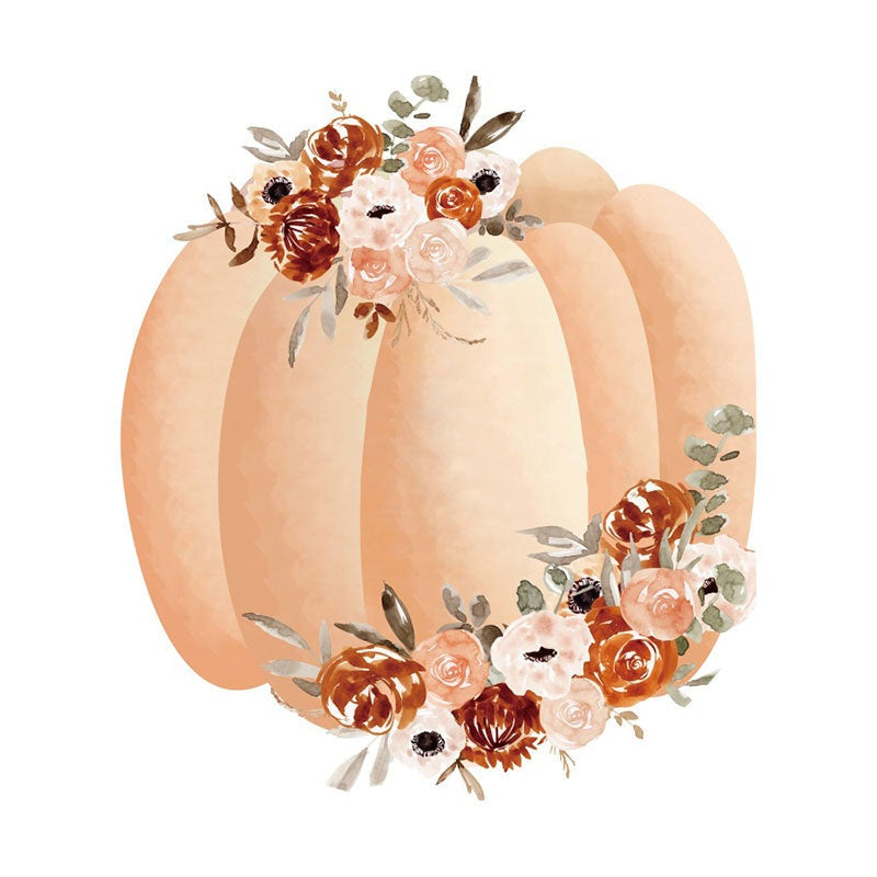 Aperturee - Circle Floral And Pumpking Happy Birthday Backdrop