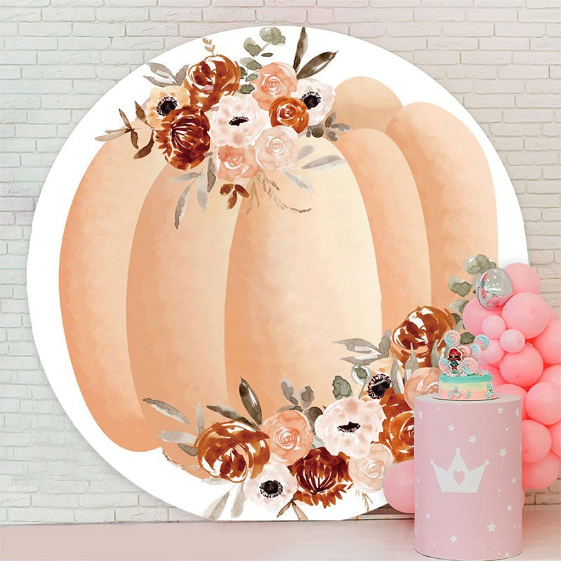 Aperturee - Circle Floral And Pumpking Happy Birthday Backdrop