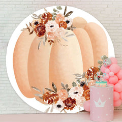 Aperturee - Circle Floral And Pumpking Happy Birthday Backdrop