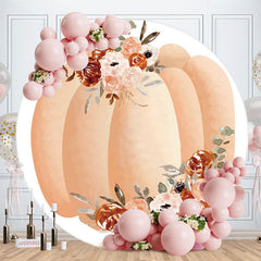 Aperturee - Circle Floral And Pumpking Happy Birthday Backdrop