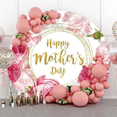 Aperturee Circle Floral Gold White Happy Mothers Day Backdrop