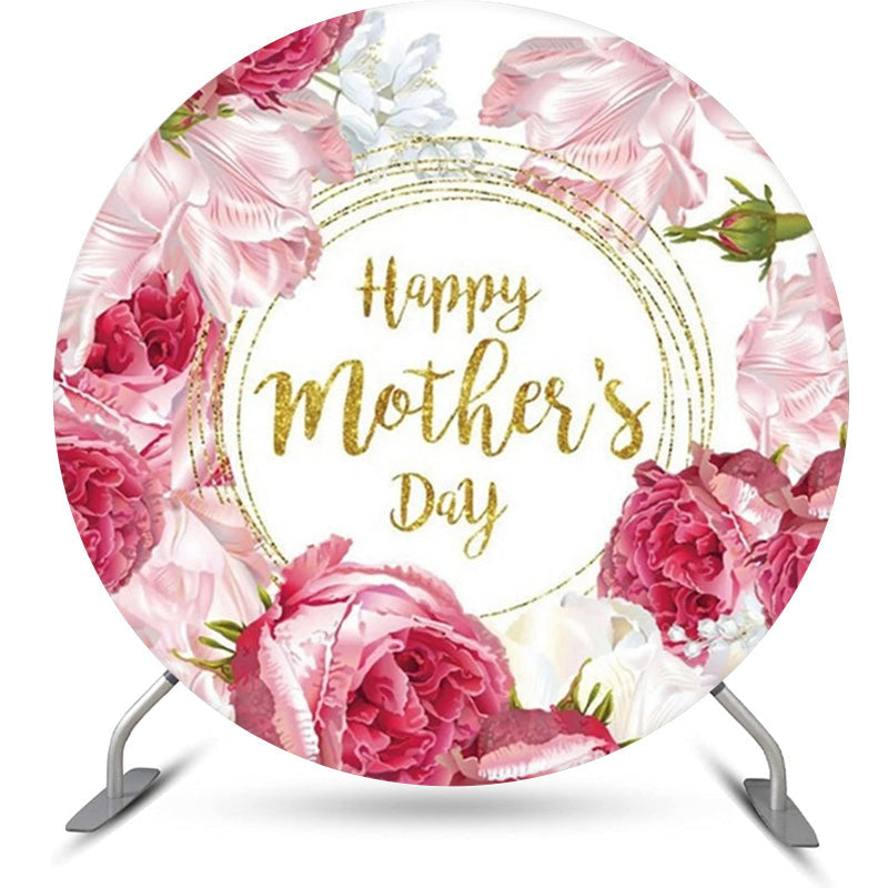 Aperturee Circle Floral Gold White Happy Mothers Day Backdrop