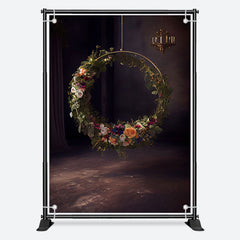 Aperturee - Circle Flowers Wreath Dark Photography Backdrop