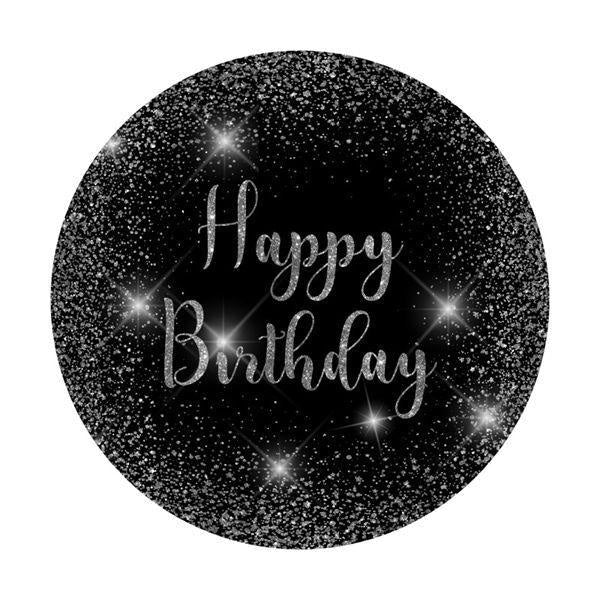 Aperturee Circle Glitter And Silver Happy Birthday Backdrop