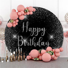 Aperturee Circle Glitter And Silver Happy Birthday Backdrop