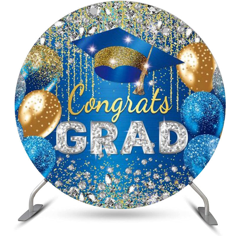 Aperturee Circle Glitter Diamond Blue Graduation Party Backdrop