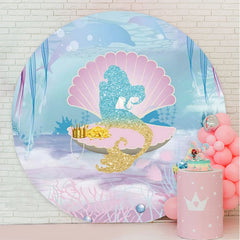 Aperturee - Circle Glitter Mermaid Birthday Party Backdrop For Girl