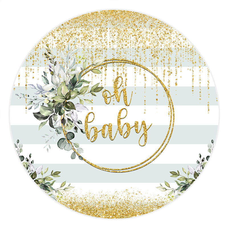 Aperturee Circle Glitter Oh Baby Green Leaves Baby Shower Backdrop