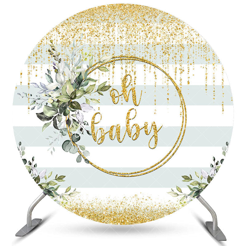 Aperturee Circle Glitter Oh Baby Green Leaves Baby Shower Backdrop