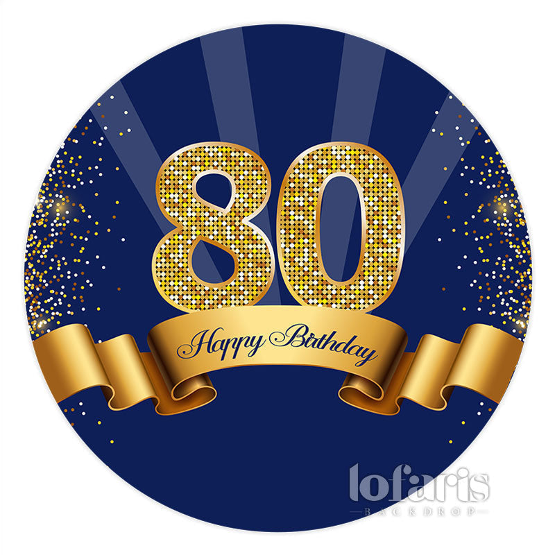 Aperturee Circle Glitter Royal Blue Happy 80th Birthday Backdrop