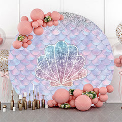 Aperturee - Circle Glitter Shell Mermaid Scale Birthday Backdrop